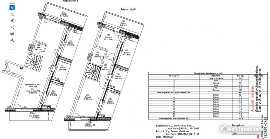 Apartament tip penthouse 94mp et 8+9 în Wings, 2 dormitoare, 2 bai, 2 parcări