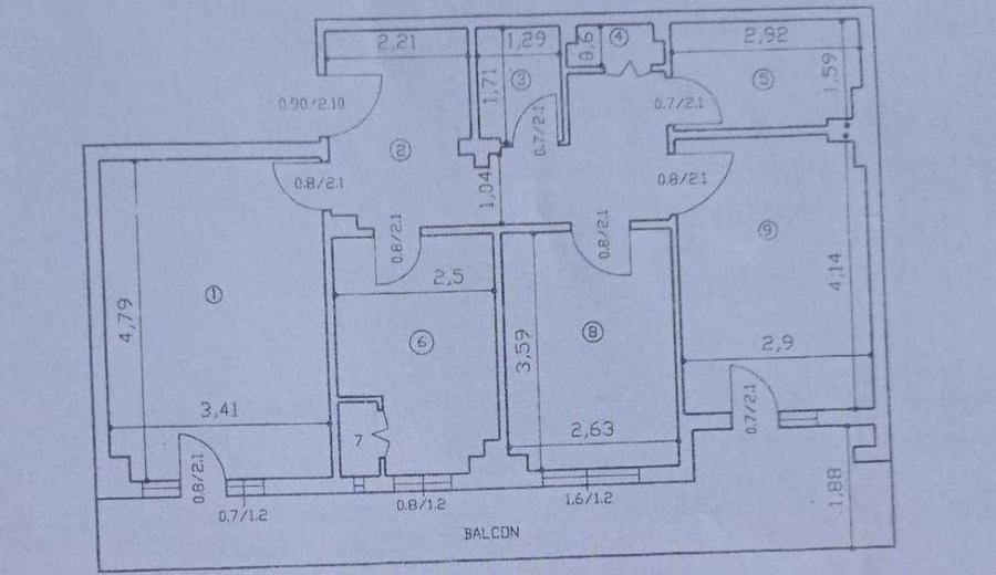 Etaj 1-Targu Cucu -Palatul de Justitie-3 Camere Decomandat 80mp-bloc pe cadre