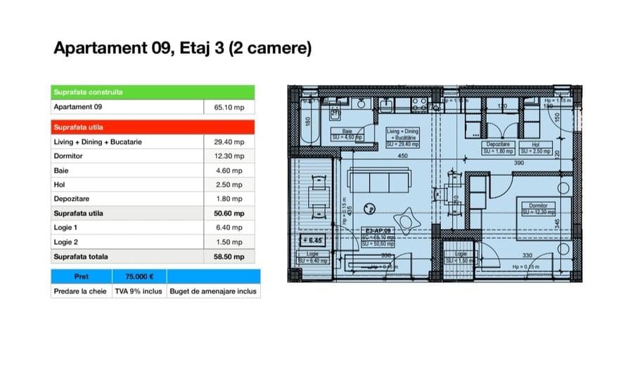 Navodari - Centru, apartamente cu 2 camere, 58 mp, la cheie