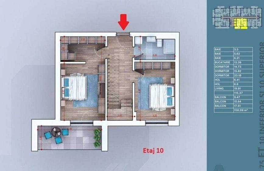 Duplex 4 Camere Lux Titan 158 mp / Sector 3