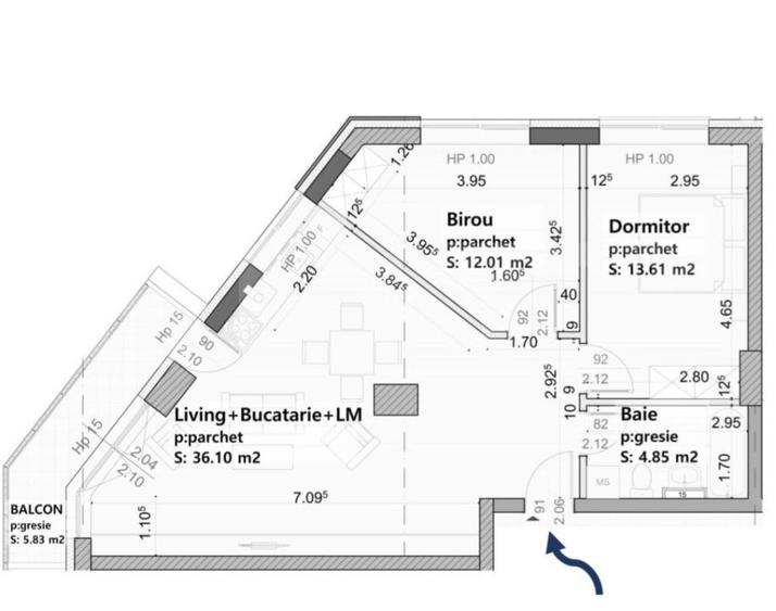 Apartament de vanzare, cu 3 camere, 66,5mp + balcon, zona Tractorul - 6