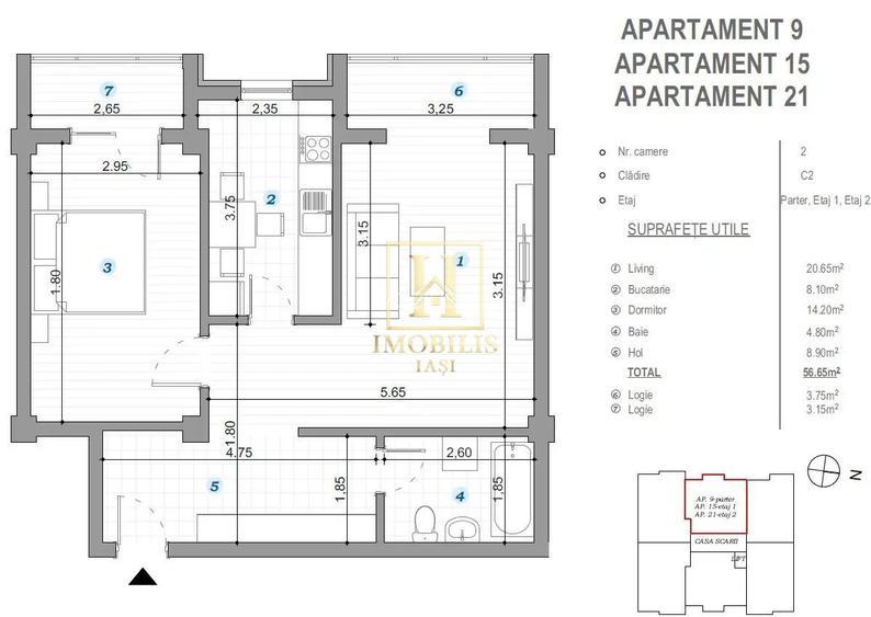 Apartament 2 camere Dec 63 mp Popas Pacurari 115000 euro - 8
