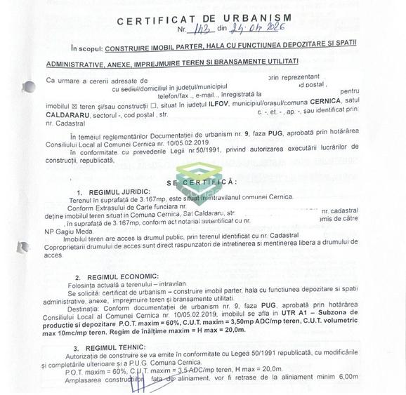 Teren Cernica - Oxigenului - Urbanism de construire-  4.624 mp - 5