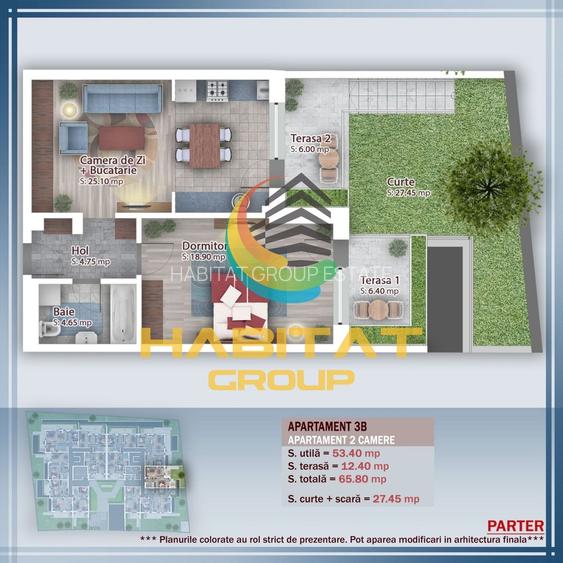 Pallady 2 camere 53 mp + terasa 13 mp + curte 27 mp - 2