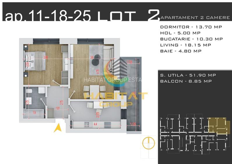 Pallady 2 camere decomandat 61 mp 15 min.metrou N.Teclu - 2