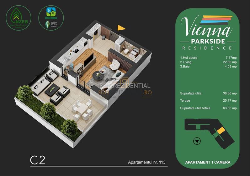 Apartament modern cu o camera, terasa 25 mp - stradal Bd Metalurgiei - 1