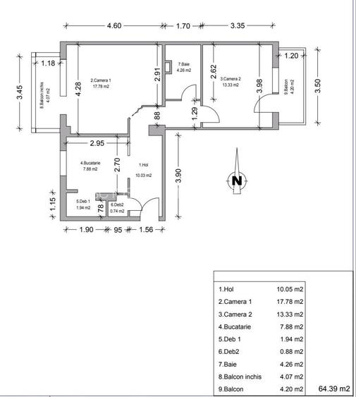 Apartament cu doua balcoane, decomandat, etaj intermediar - 1