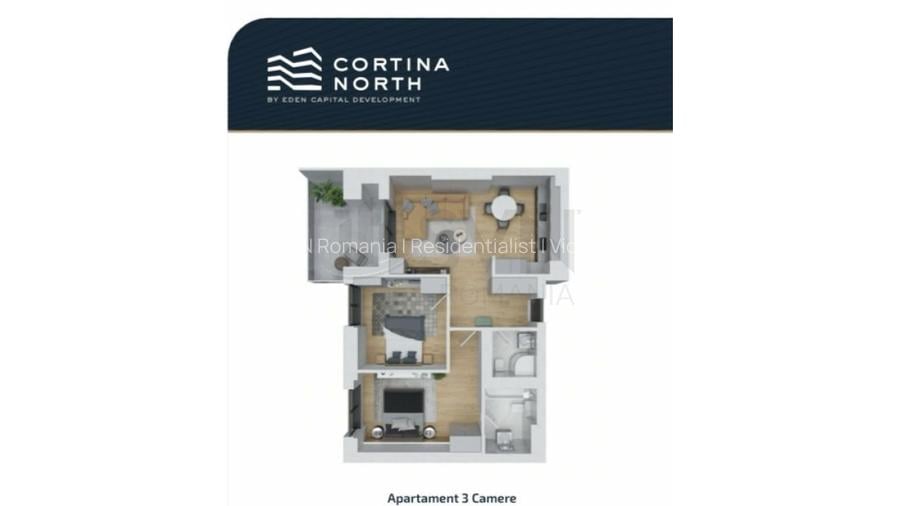 REA1022514 Apartament 3 camere 2 parcari Cortina North Pipera - 15