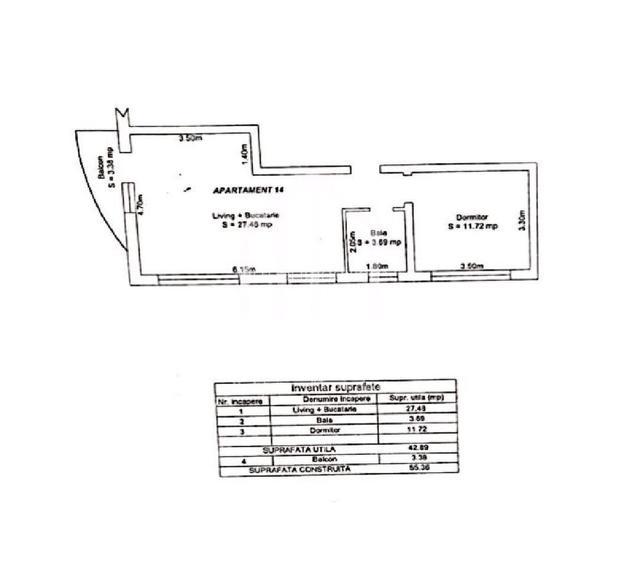 Apartament cu 2 camere, 43mp utili + balcon, mobilat, orientare sudica - 1