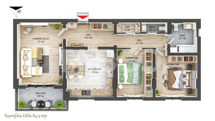 Apartament 84 mpu 3 camere decomandate 2 bai balcon Sibiu COMISION 0% - 3