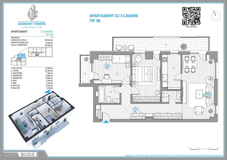 Adamant Towers | 3 camere | tip 3B | 99 mp | decomandat | Sos Nicolina nr.54 - 17