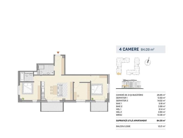 Apartament 4 camere, mobilat, 2 parcari, 84 mp utili, str Oasului