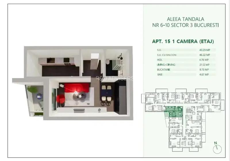 Garsoniera Spatioasa 46 mp | 500 m Metrou Mihai Bravu | Comision 0 - 20