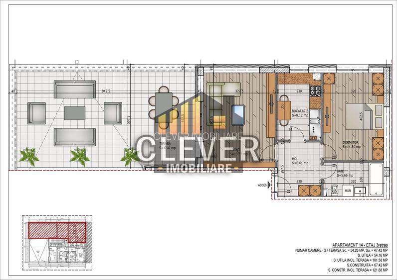 Apartament 2 camere cu Terasa 47mp, Comision 0, metrou Teclu - 1