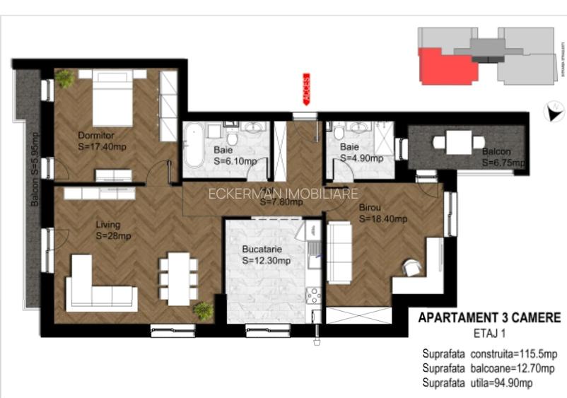 Jiului-Poligrafiei, 3 camere de vanzare, 1, 2,3,4/4, an 2026, decomandat, 102 mp - 4