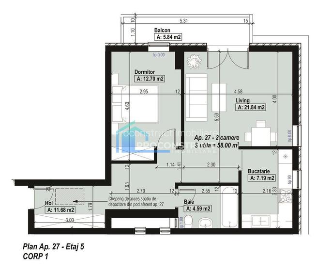 Apartament 2 camere bloc 2019 | lift | parcare CF | 119.900 EURO - 1