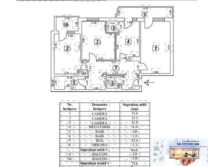 3 decomandate, 2 balcoane, 2 grupuri sanitare, Tiglina 2, bloc DJ. Comision 0%! - 8