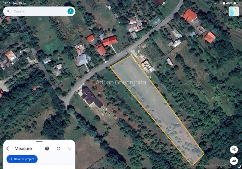 Teren intravilan construibil 4.149 mp, 28 m front – Ogretin (Drajna), utilități  - 5