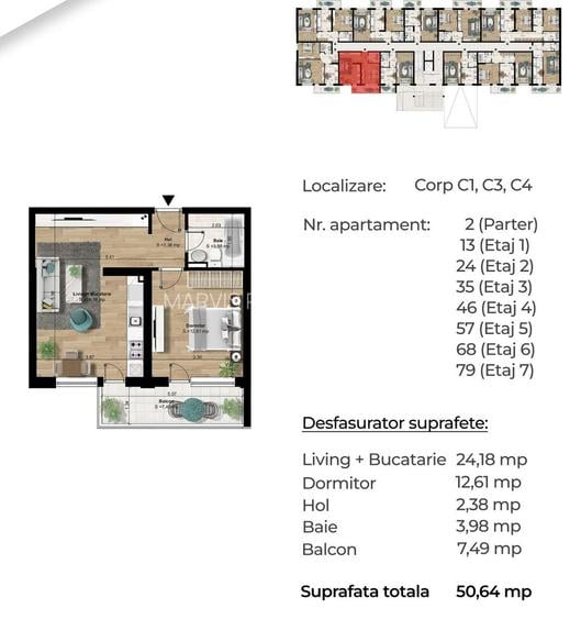 STUDIO Popesti , 8 minute metrou Berceni 77000 Euro - 2