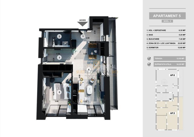 Apartament modern, terasa generoasa -2 camere, decomandat,acces metrou - 1