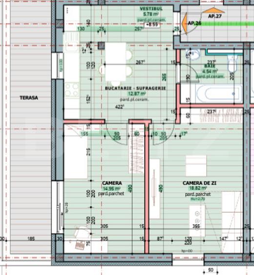 Apartament 2 camere, 56.96 mp + balcon 17 mp, zona Tudor