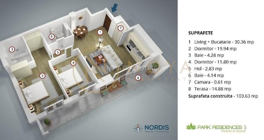 Apartament de vanzare cu 3 camere in complexul Park Residence 5, zona Baneasa - 2