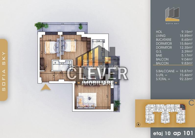 Apartament 3 camere decomandat - Pallady- 700 m Metrou Teclu - 1