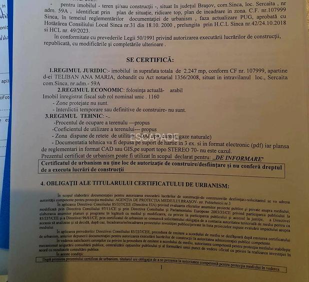 Comision 0 %/ Teren intravilan Sercaita 2247 mp - 2