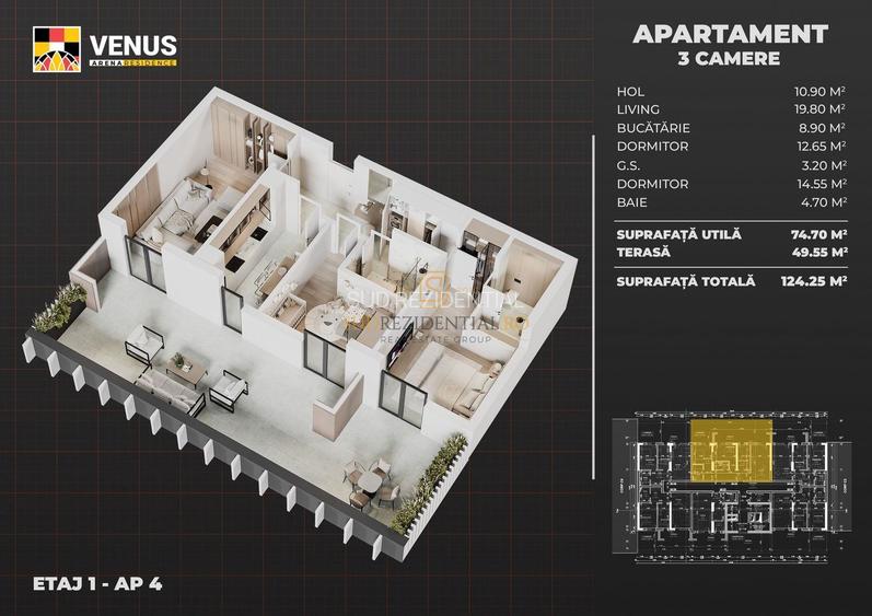 Metrou Aparatorii Patriei - 3 camere, terasa spectaculoasa, Comision 0 - 1