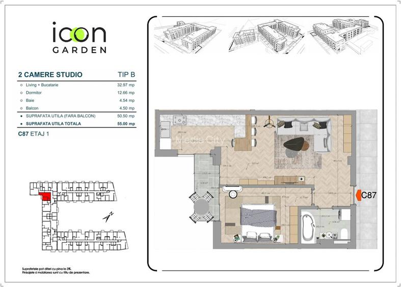 Apartament 2 camere - ansamblul ICON Garden. - 5