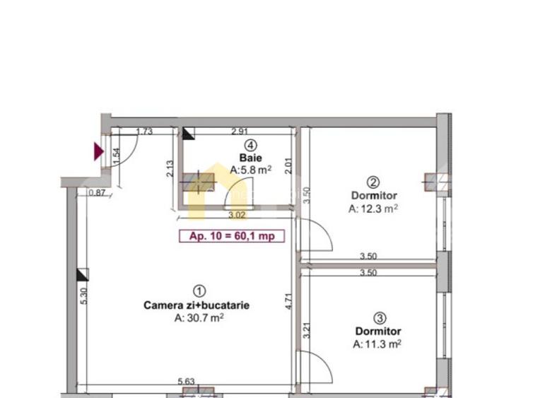 Apartament 3 Camere de Vânzare | SU 60.07 mp | Florești, zona Terra - 3