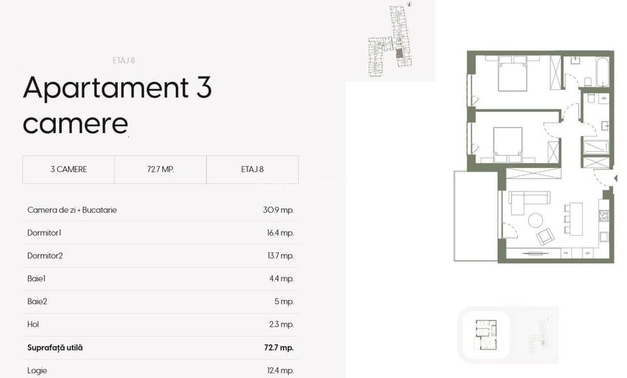 Apartament 3 camere finisat, 73 mp, parcare, cladire nZEB, zona Garii - 4