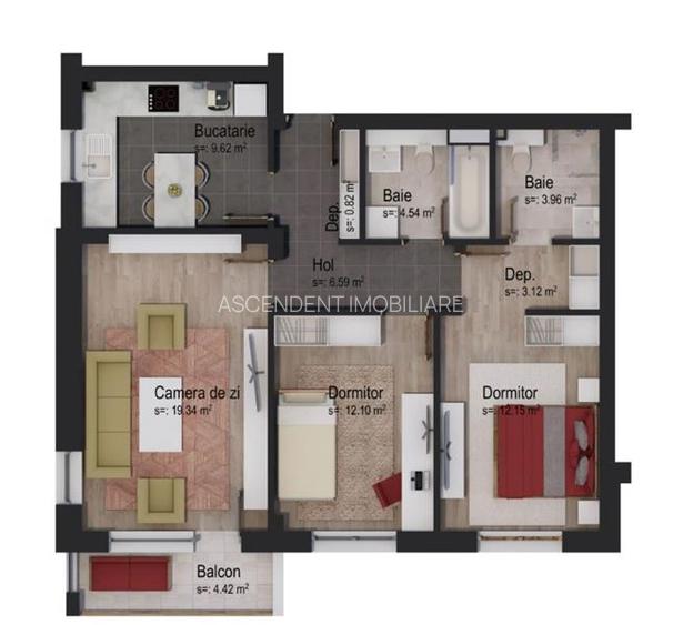 3 camere, etaj1, decomandat, terasa, parcare, Casa Nobel, aria Coresi, Tractorul - 19