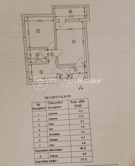 Etaj intermediar! Apartament 2 camere 51mp, Tătărași-Dispecer, CT - 8