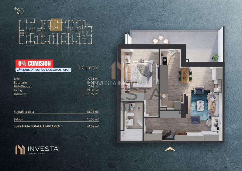 NOU pe Piata - 0% Comision -  Apartament 2 camere - cladire nZEB - 1