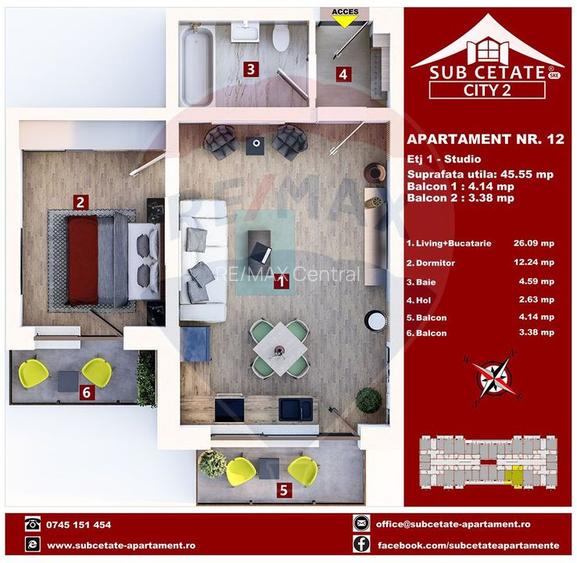 Studio spațios cu 2 balcoane și parcare I Subcetate City 2 I Intabulat - 7