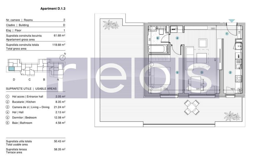 VANZARE APARTAMENT 2 CAMERE | STRAULESTI | 61MP | TERASA | COMPLEX NOU - 14
