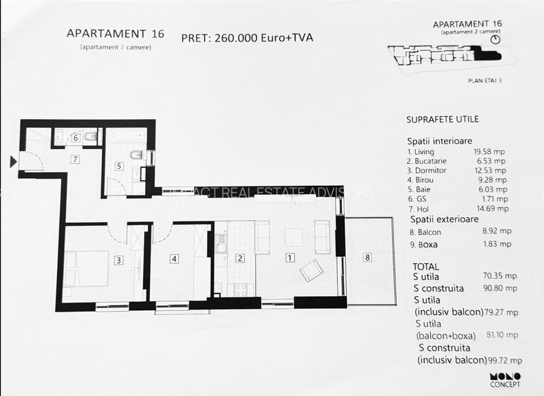 APARTAMENT 2 CAMERE + 9 MP BIROU | ZONA EMINESCU | DACIA - 1