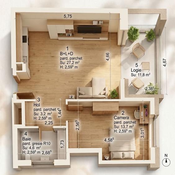 Apartament 2 camere, finisat in ansamblu Hexagon ERA Roots