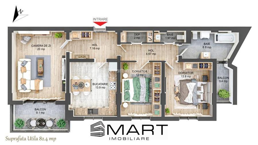 Apartament 3 camere decomandate 82mp + 12mp balcon zona Ciresica - 6