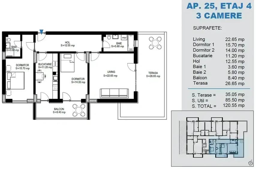 3 Camere cu Terasa, langa metrou, 0% comision, DEZVOLTATOR - 2