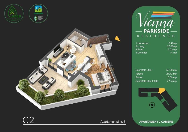 Apartament spectaculos langa parc, 2 camere + terasa, Sector 4 - 1