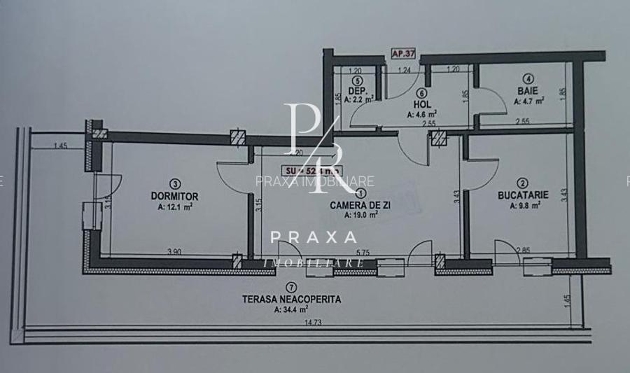 Ap 2 camere decomandate, finisat, 52 mp, 34 mp terasa, garaj, zona Terra! - 7