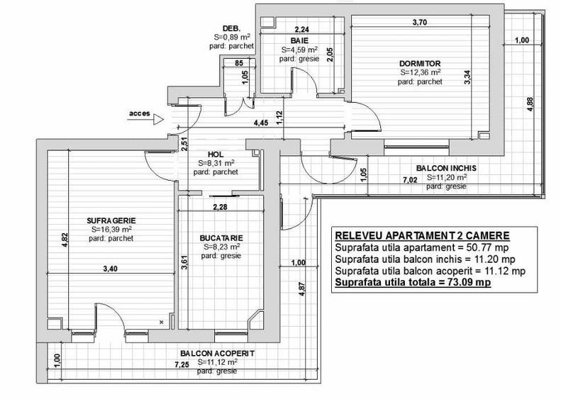 Pacurari-Luk Oil . apartament cu doua camere ,LIBER , 72 mp suprafata totala