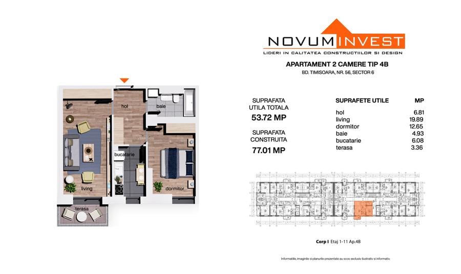 NOU - FAZA 4 - NOVUM 56 - Apartament 2 Camere Decomandat