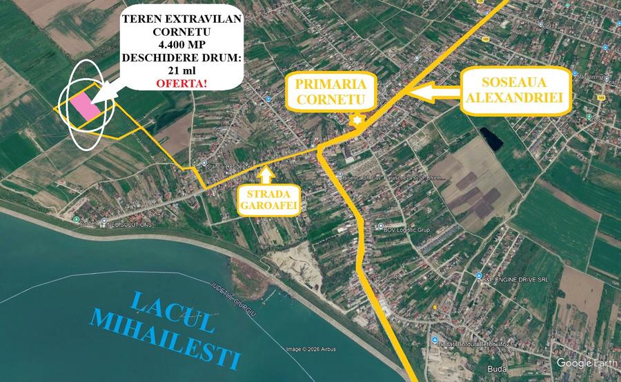 Direct proprietar – Teren 4.400 mp în Cornetu, Ilfov (deschidere 21 ml)