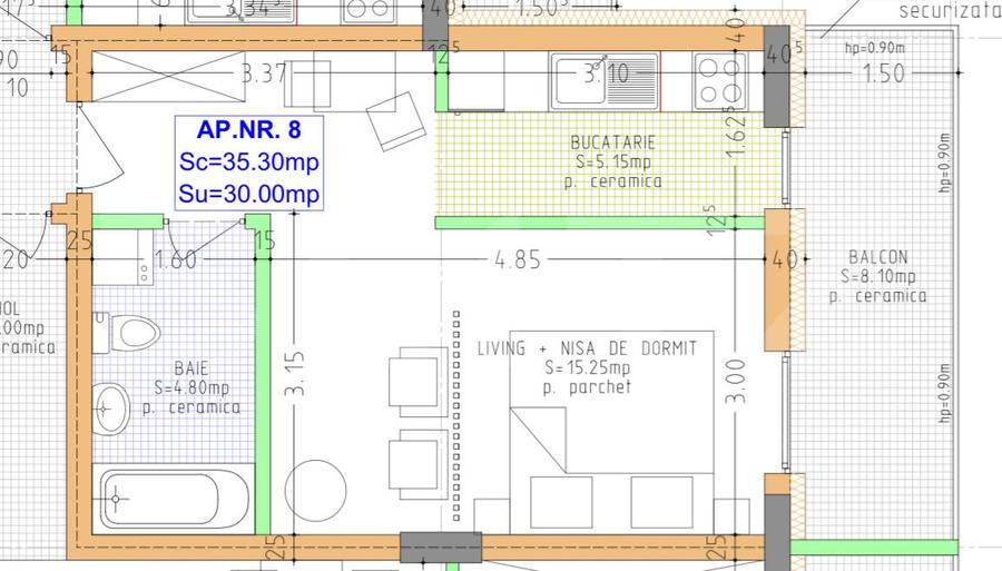 Apartament de vânzare – bloc nou, 47 mp, zona zavoaie terasa 8.70