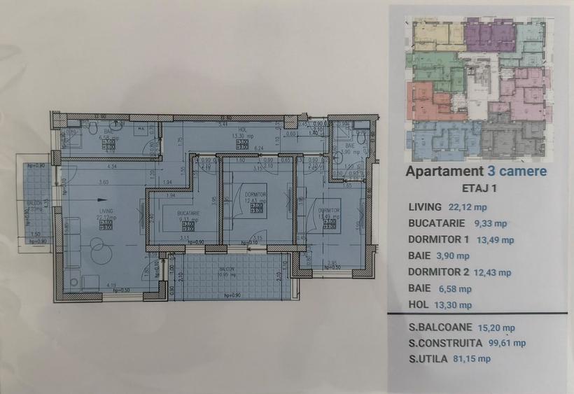 Apartament 3 camere Sisesti de inchiriat