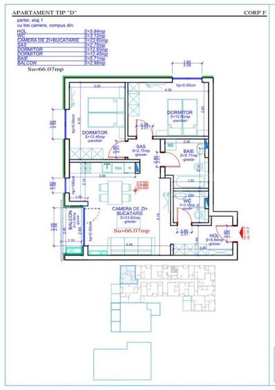 Apartament 3 camere, 66 mp utili, decomandat, Calea Aradului