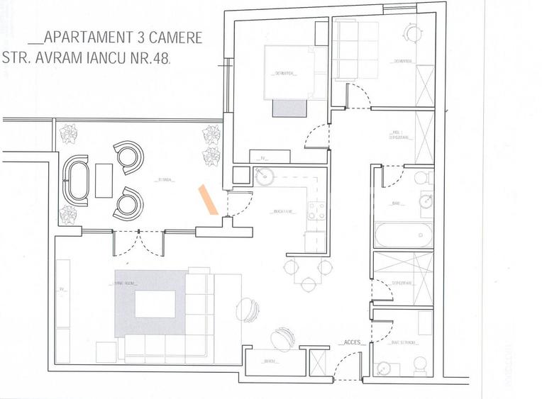 Apartament mobilat trei camere Europe Residence